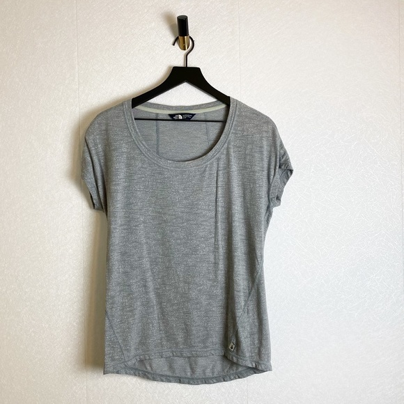 The North Face Light Heather Grey Round Neck Slouchy Slub Cotton Blend T-Shirt - Picture 1 of 6